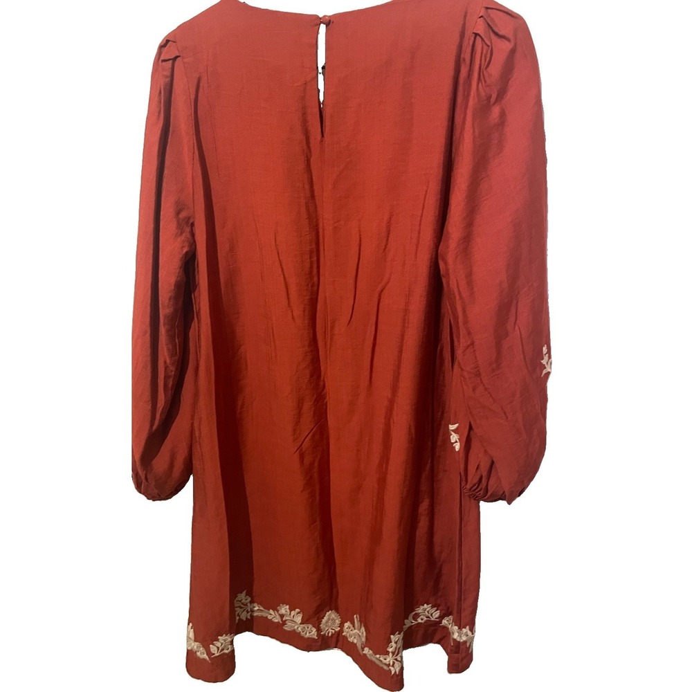 Umgee USA Embroidered Boho Shift Dress Small Rust Terracotta‎ Long Sleeve Floral - Picture 6 of 9